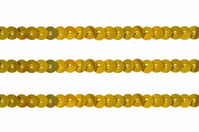 Пайетки "ОмТекс" на нитях, SILVER SHINING, 6 мм F / упак.91+/-1м, цв. 48 - золото - купить в Благовещенске. Цена: 356.19 руб.